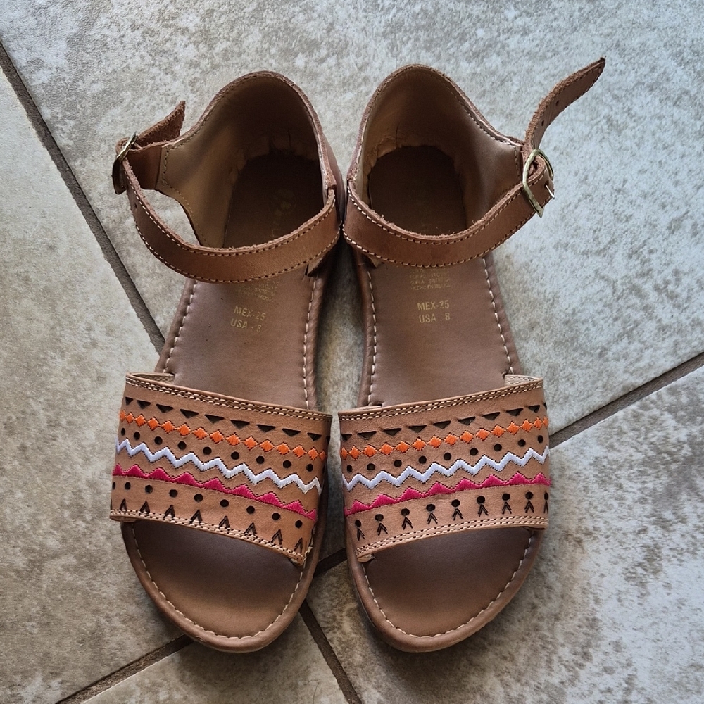 Colorful Patterned Sandals with Ankle Strap